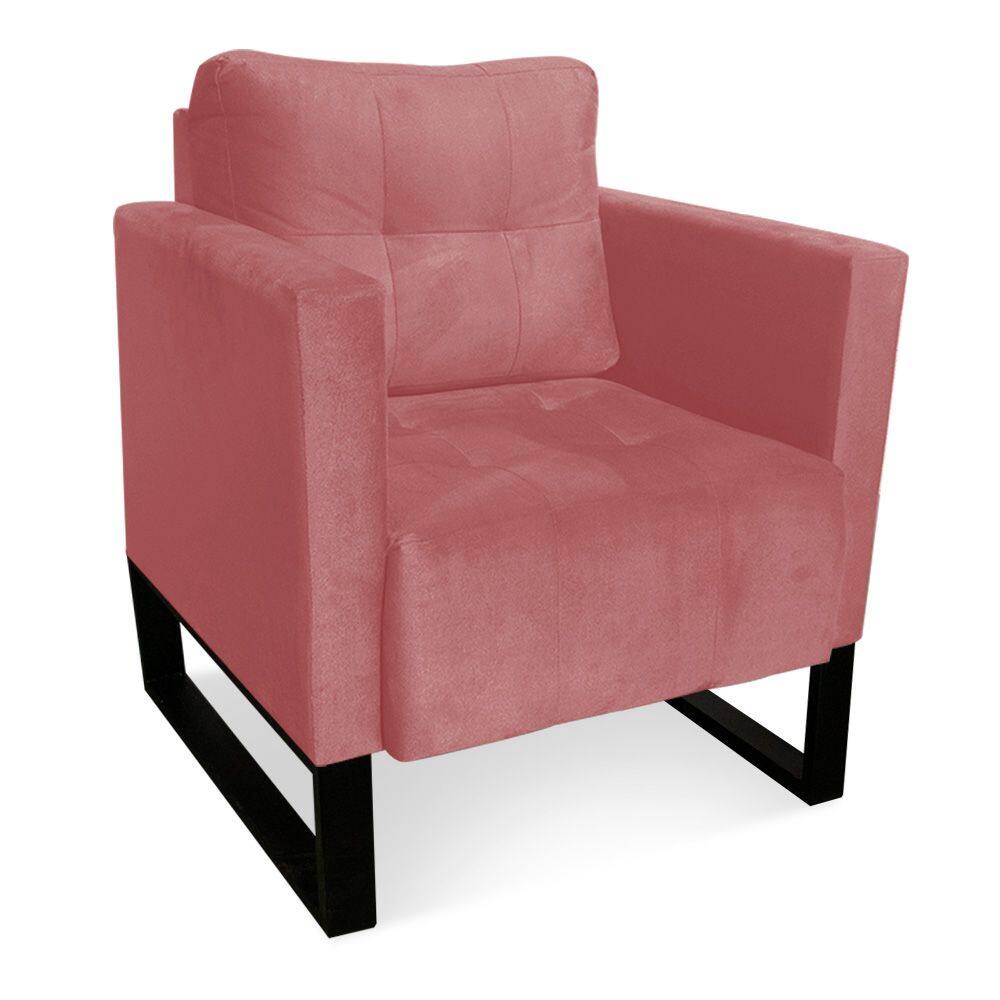 Poltrona Livia Suede Rosê Base Industrial Preto - D`Rossi