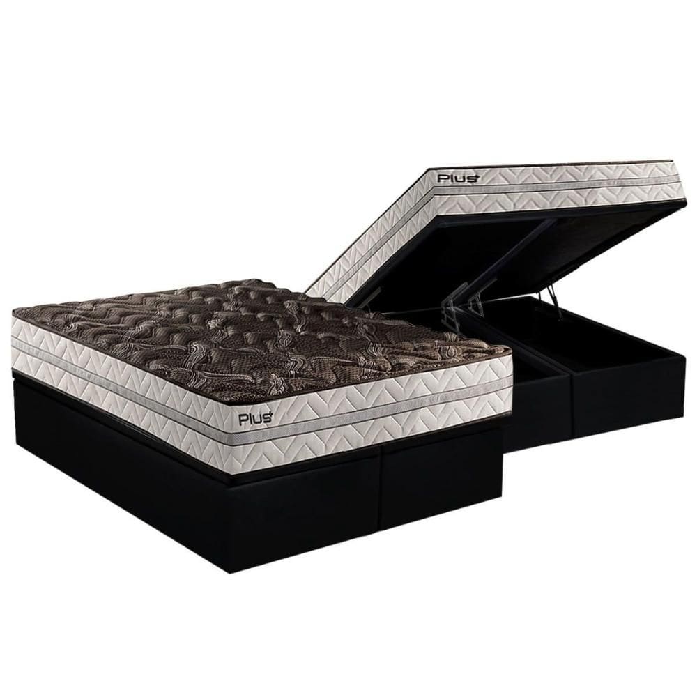 Cama Box Baú Queen: Colchão Espuma Paropas  D33 Pasquale Plus Euro Pillow + Base CRC Suede Black(158x198)