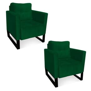 Kit 2 Poltronas Livia Suede Verde Base Industrial Preto - D`Rossi
