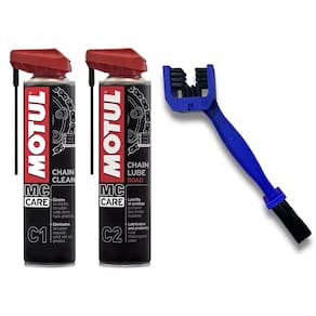 Kit Motul C1 Chain Clean 400ml + C2 Chain Lube Road 400ml+Escova Limpeza Corrente Transmissão Moto