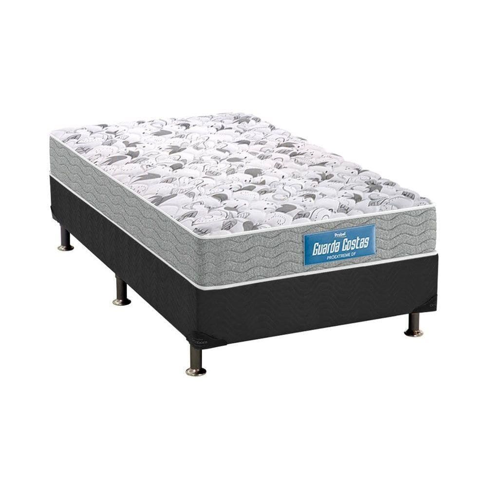 Cama Box Solteiro: Colchão Espuma D45 Probel Guarda Costas Plus + Base CRC Suede Gray(88x188)