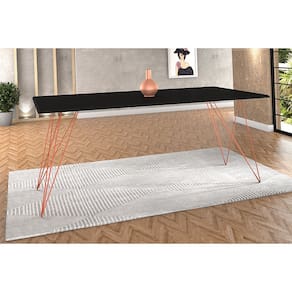 Mesa De Madeira Trama Base Cobre Com Tampo Preto 140 X 80 - New Green