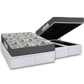 Cama Box Baú Queen: Colchão Espuma Ortobom D33 / EP ISO 100 Ultra Firme + Base CRC Courano White(158x198)