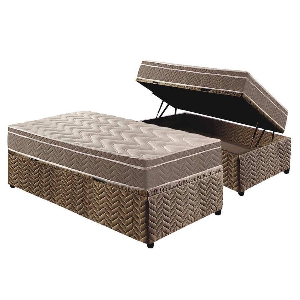 Cama Box Baú Solteiro: Colchão Espuma D33 Paropas / EP Confort Ultra Firme + Base CRC Suede Clean(88x188)
