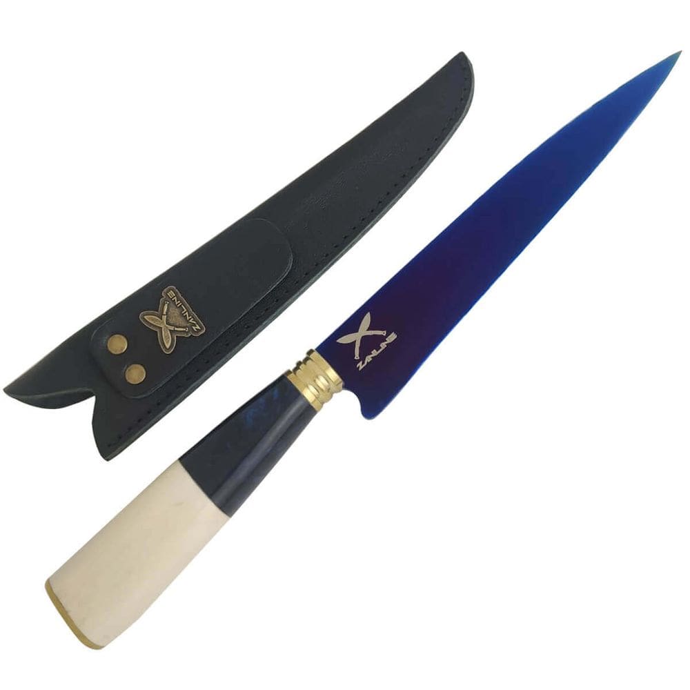 Faca de Churrasco Ponta Fina Artesanal Lâmina Azul UV 8` Zan
