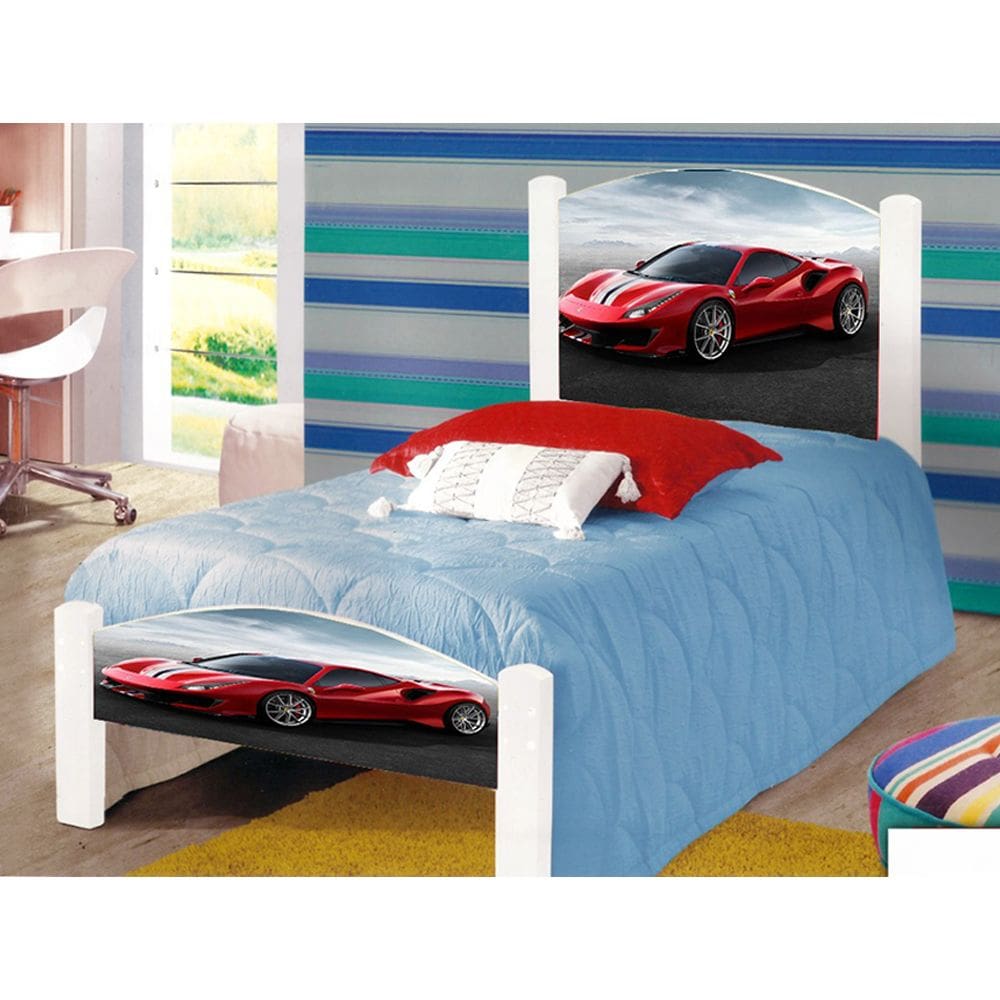 Cama Infantil Solteiro Adesivada Ferrari