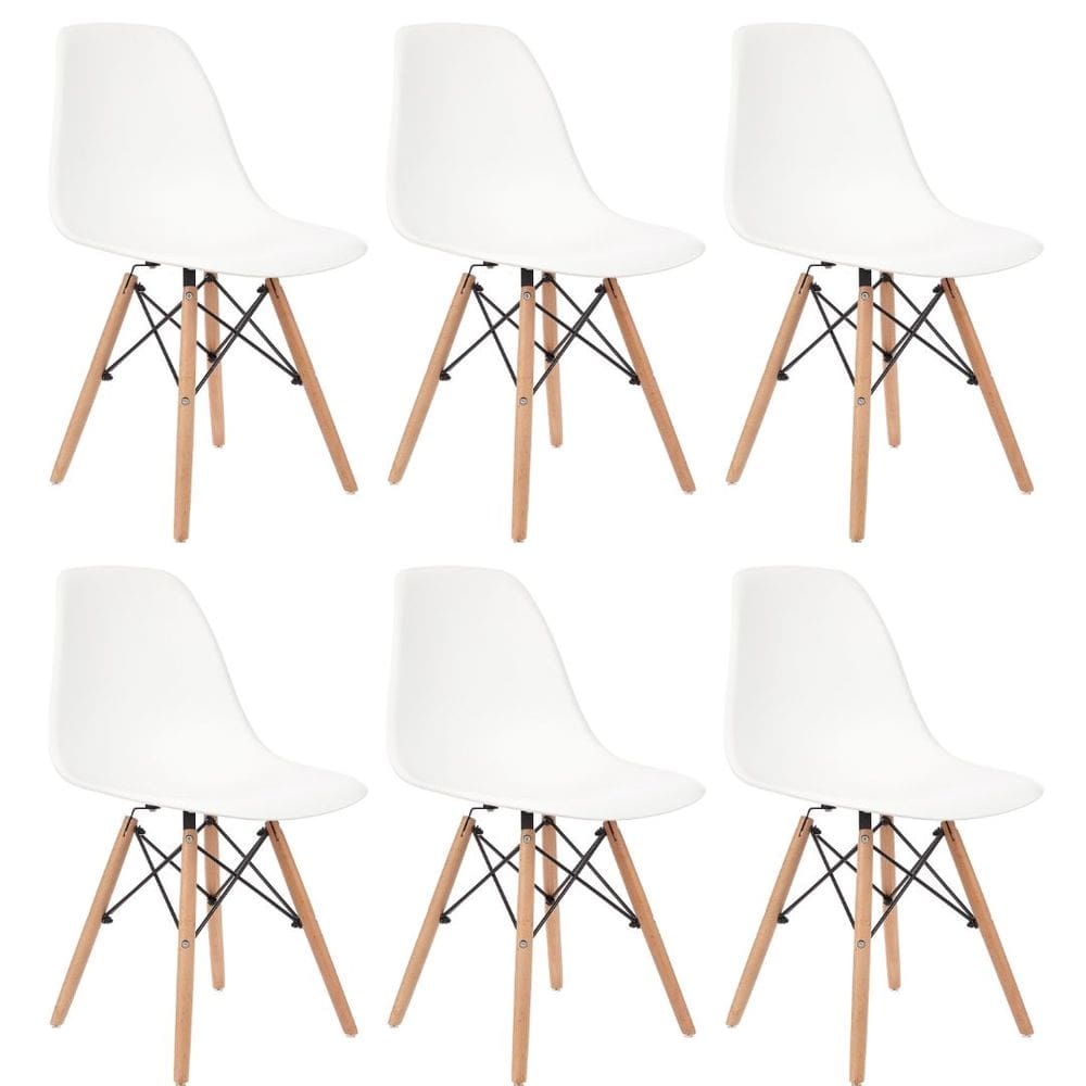 Kit 6 Cadeiras Charles Eames Eiffel - Pés de Madeira