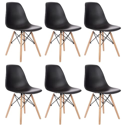 imagem- Kit 6 Cadeiras Charles Eames Eiffel - Pés de Madeira - Preto 
