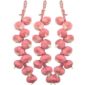 Kit 3 Tranças De Cebolas Artesanal Decoração Artificial 44cm