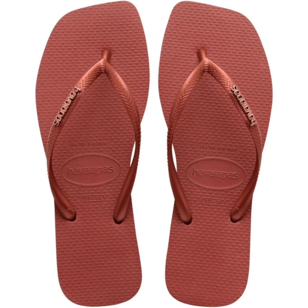 Chinelo Dedo Feminino Casual Dia a Dia Praia Passeio Havaianas Slim Square Logo Metallic
