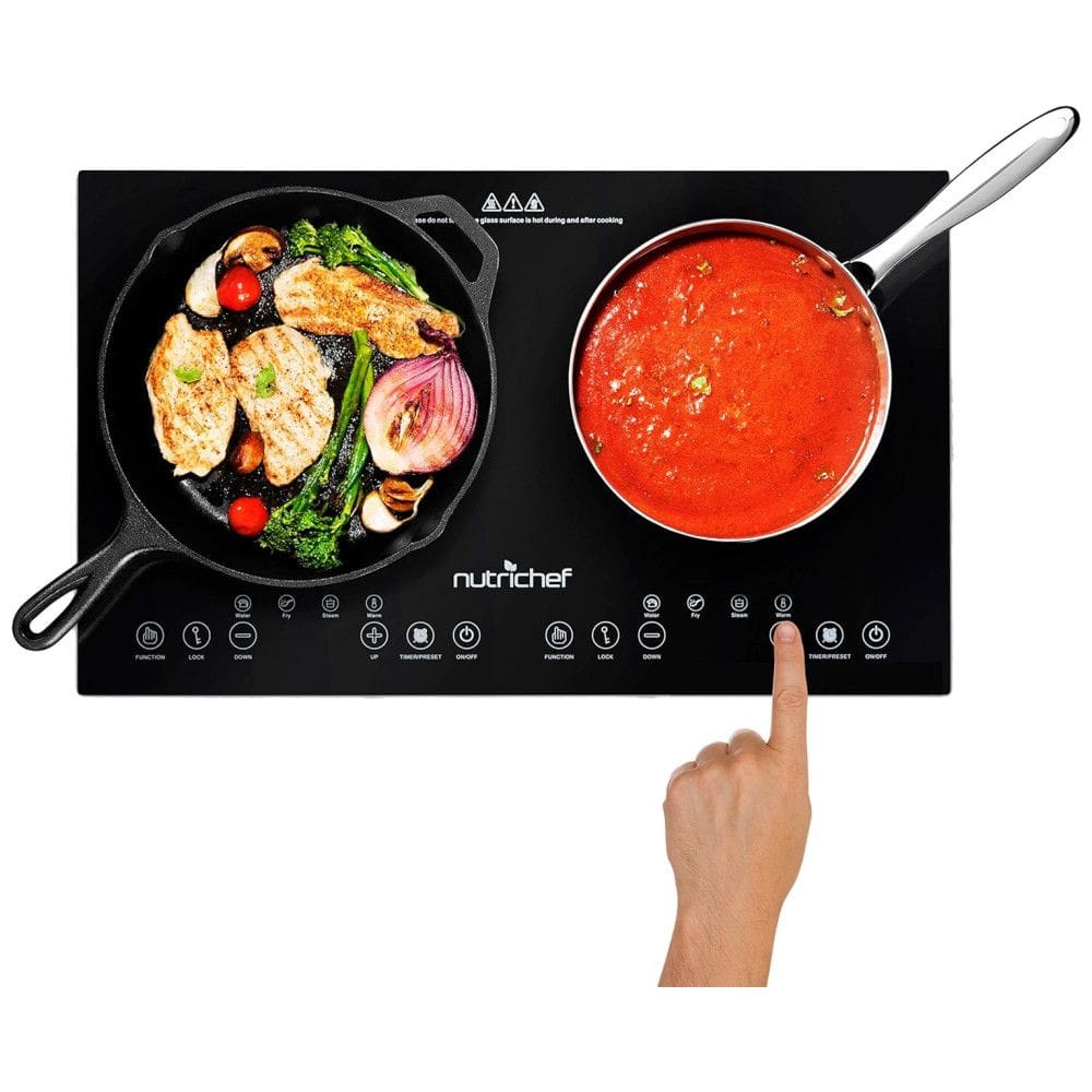 Cooktop Fogão de Indução Dupla Portátil de 120V Portátil Digital 1800 Watt, NUTRICHEF PKSTIND48, Preto