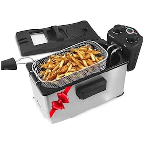 Fritadeira Elétrica Industrial a Óleo 3.5L com Controle de Temperatura, Aço Inox, 110v, ELITE GOURMET EDF 3500, Cinza