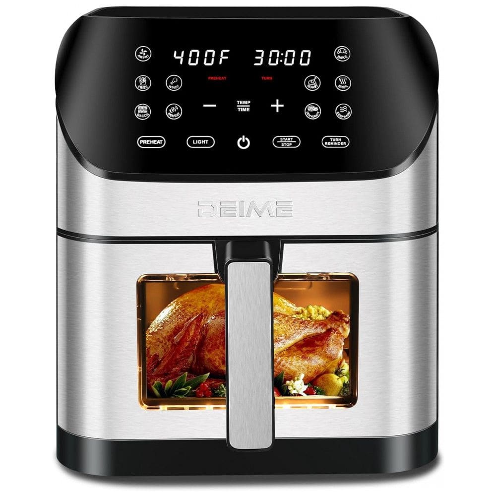 Fritadeira Elétrica Air Fryer 8 Litros com 10 Predefinições e Cesto Antiaderente, 110V 1700W, Deime, Prata