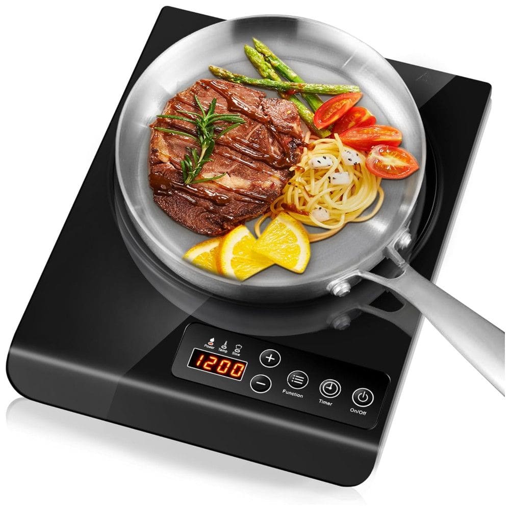 Cooktop Elétrico Portátil de Indução com Queimador Único, Plugue, Placas de Aquecimento Rápido e Temperatura Ajustável, 110V 1200W, Chefzilla, Preto