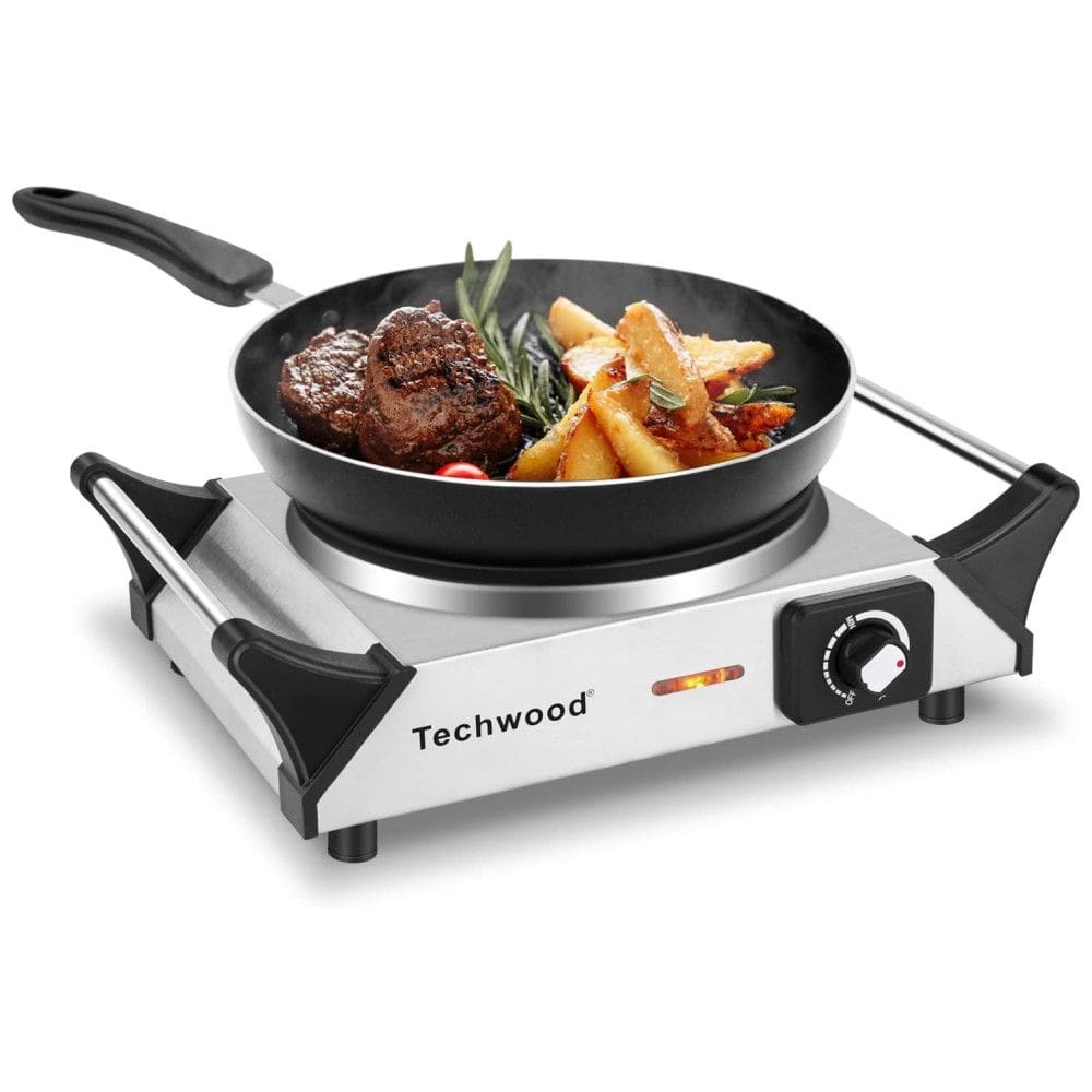 Cooktop Elétrico Portátil com Queimador Único, Alças que Mantêm a Temperatura Fria e Temperatura Ajustável, 110V 1500W, Techwood, Prata