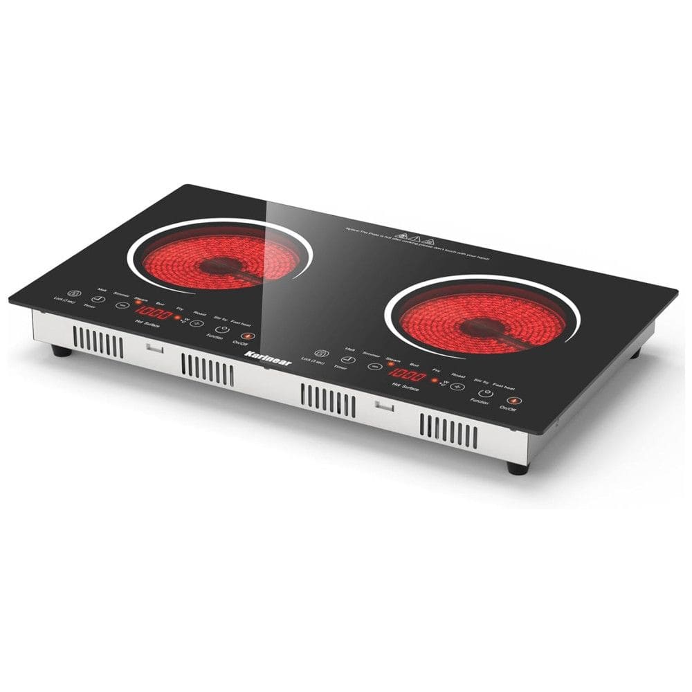 Cooktop Elétrico Portátil com 2 Bocas, Trava de Segurança para Crianças, Temporizador e Controle Digital, 110V 2000W, Karinear, Preto
