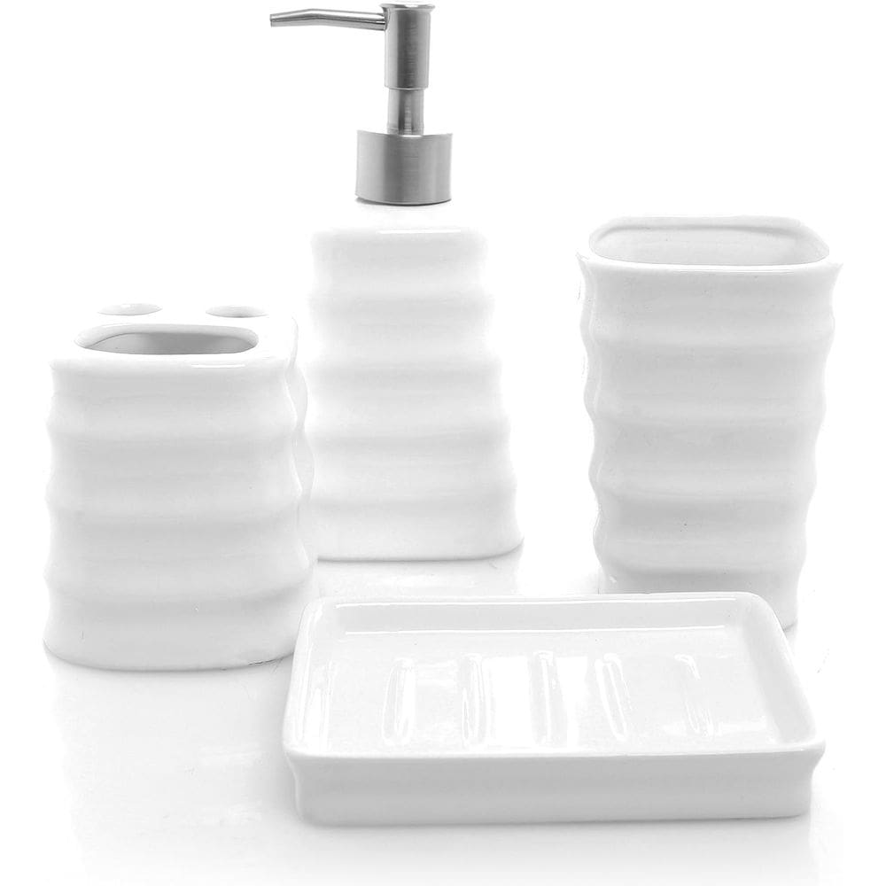 Kit 4Pçs Banheiro Lavabo Luxo Modelagem 3D Cerâmica Premuim