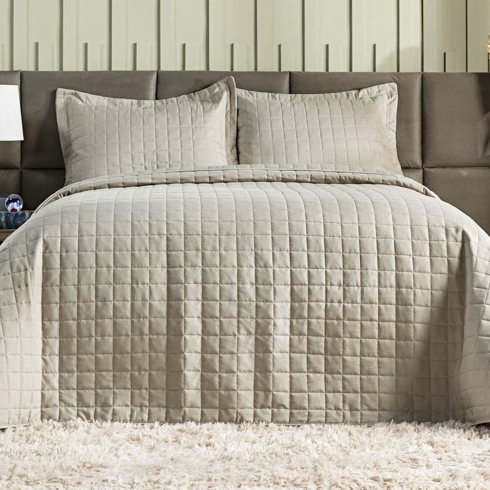 Kit Colcha Cobre Leito Cama Solteiro 2 Peças 300 Fios Bege