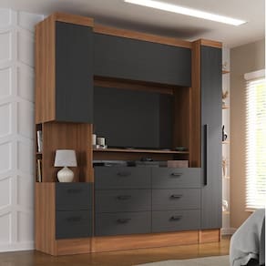 Guarda-roupa Modulado Viena 2 Portas 8 Gavetas 3 Peças Espresso Móveis Nogal/Grafite
