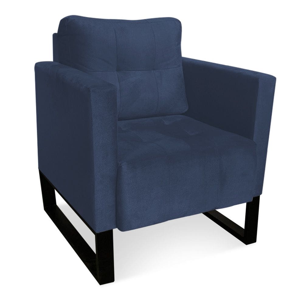 Poltrona Livia Suede Azul Marinho Base Industrial Preto - D`Rossi
