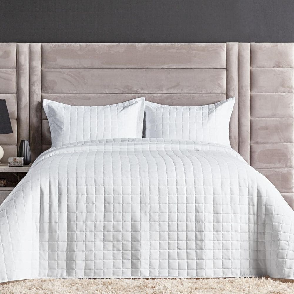 Kit Colcha Cobre Leito Casal Padrão 3 Peças 300 Fios Branco