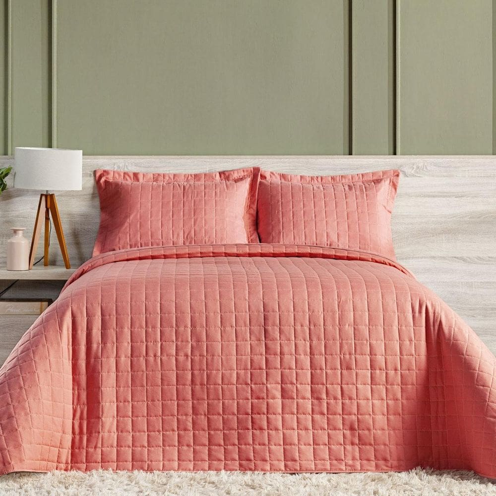 Colcha Cobre Leito Casal King Size 3 Peças 300 Fios Coral