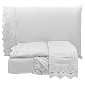 Jogo Cama Casal Angely Bordado Inglês 4 pçs Branco