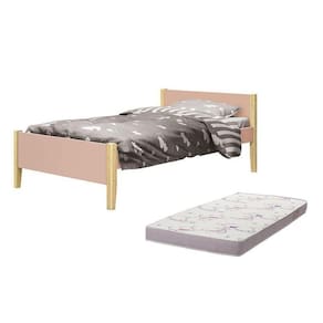 Cama Solteiro Simba Rosa Fosco Pés Madeira Natural Com Colchão D20 - Reller Móveis Rosa Fosco