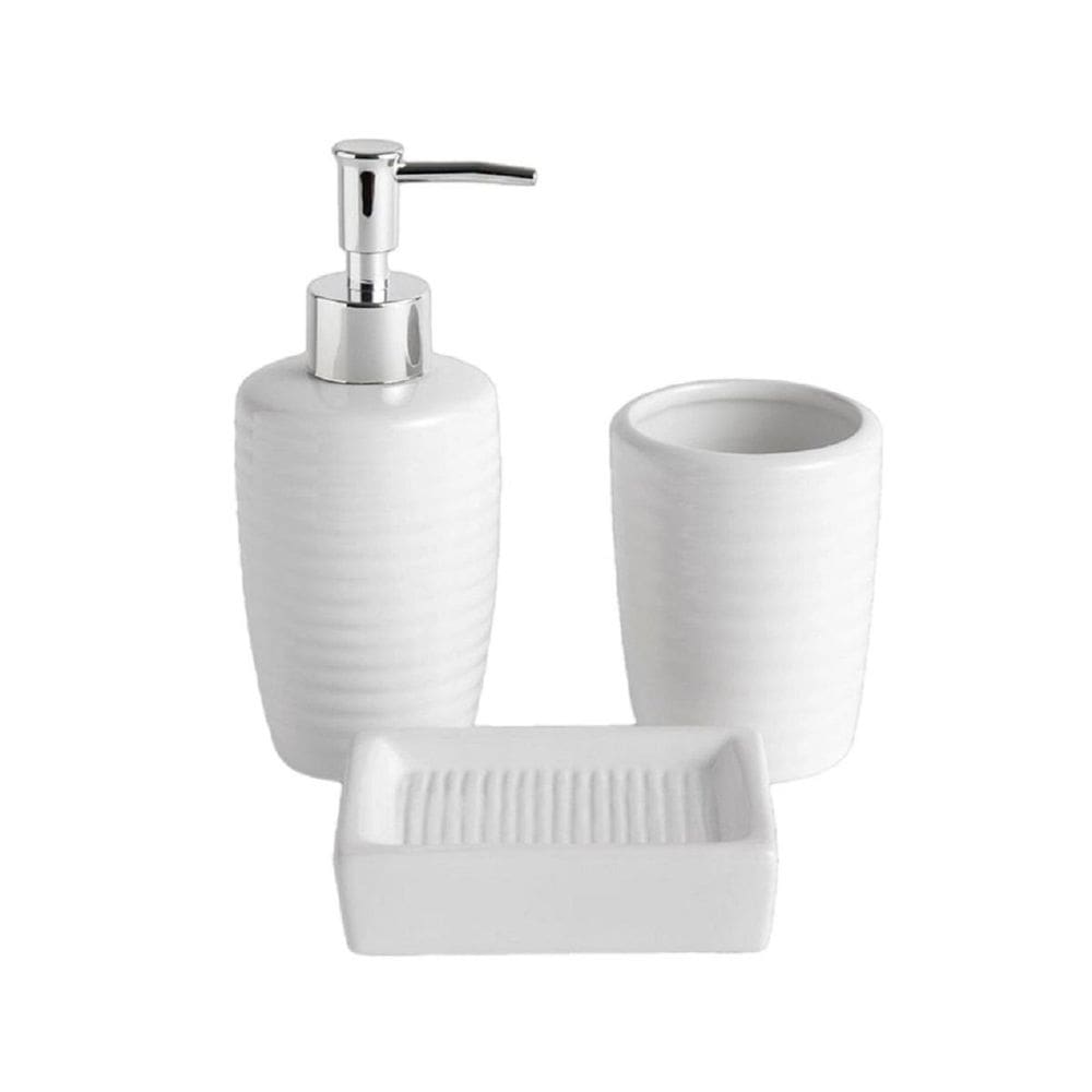 Kit Banheiro Lavabo Branco 3 Peças Cerâmica Acessórios Aroma