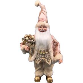 Papai Noel Pequeno Rosa/Gold Decoração Natal 30Cm