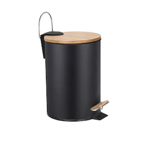 Lixeira Com Pedal E Tampa De Bambu Com Amortecedor 12 Litros