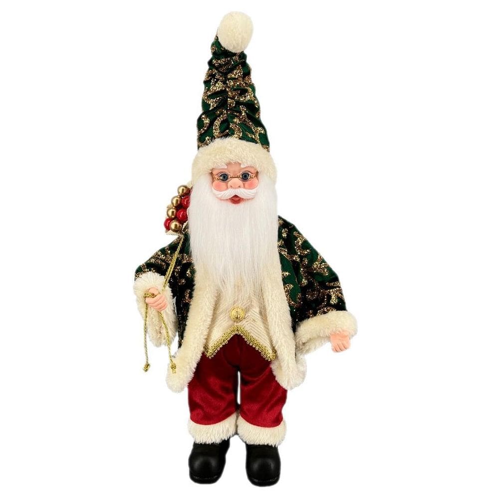Papai Noel Musical Verde E Vermelho Decoração Natal 40Cm
