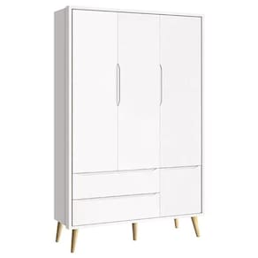 Guarda Roupa Infantil Theo 3 Portas Branco Fosco Com Pés Madeira Natural - Reller Móveis Branco Fosco