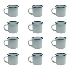 Caneca Esmaltada Retro 350Ml Vintage Jogo 12 Pcs - Branca