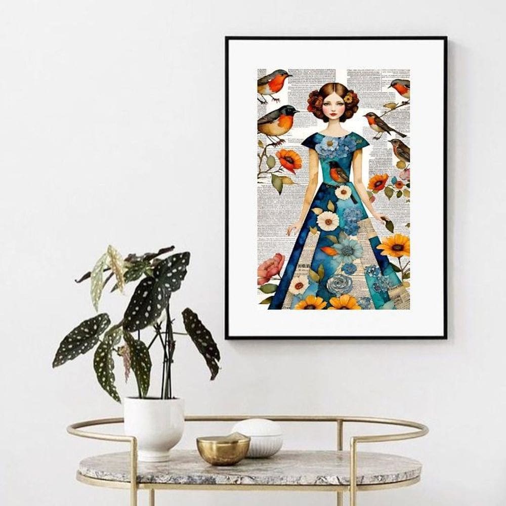 Quadro Mulher Passarinhos - 60X48Cm