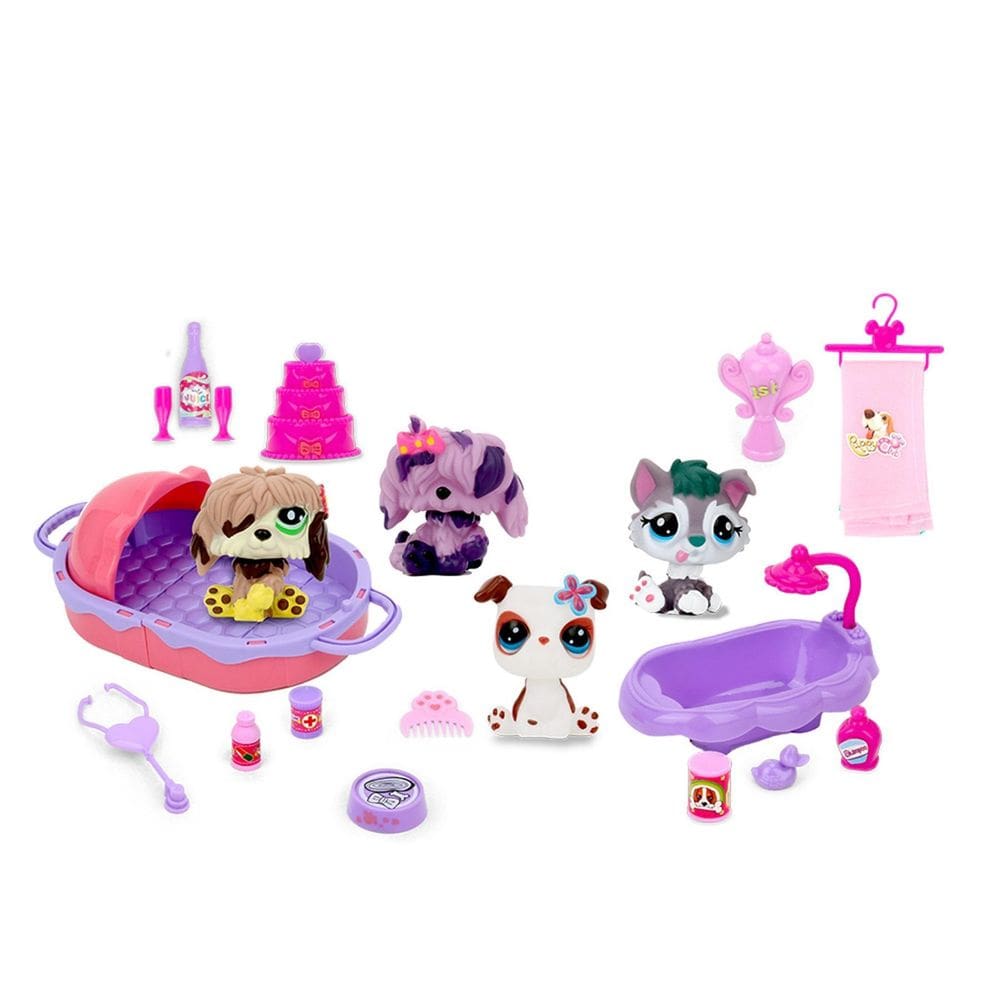 Pet Club Hora Do Banho Com Banheira + 4 Pets + 14 Acessórios