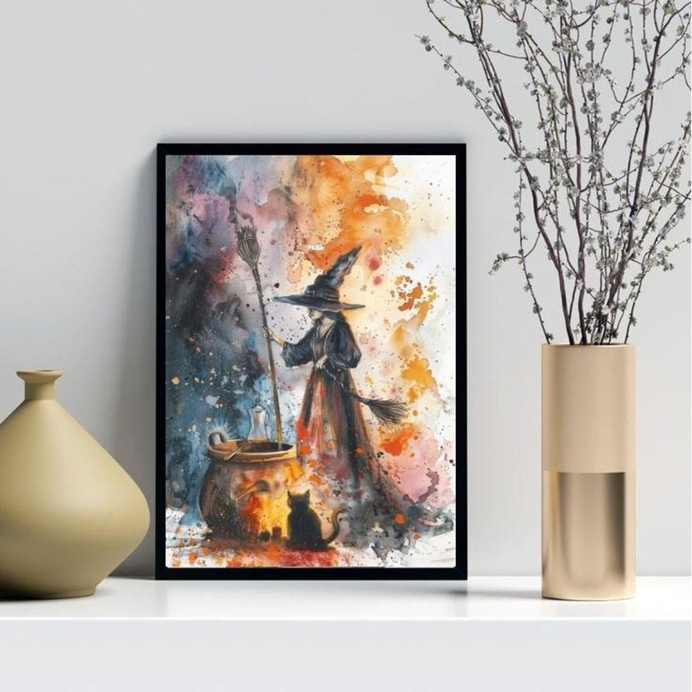 Quadro Decorativo Arte Bruxa Aquarela 33X24Cm