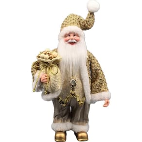 Papai Noel Pequeno Gold De Tecido Decoração Natal 30Cm