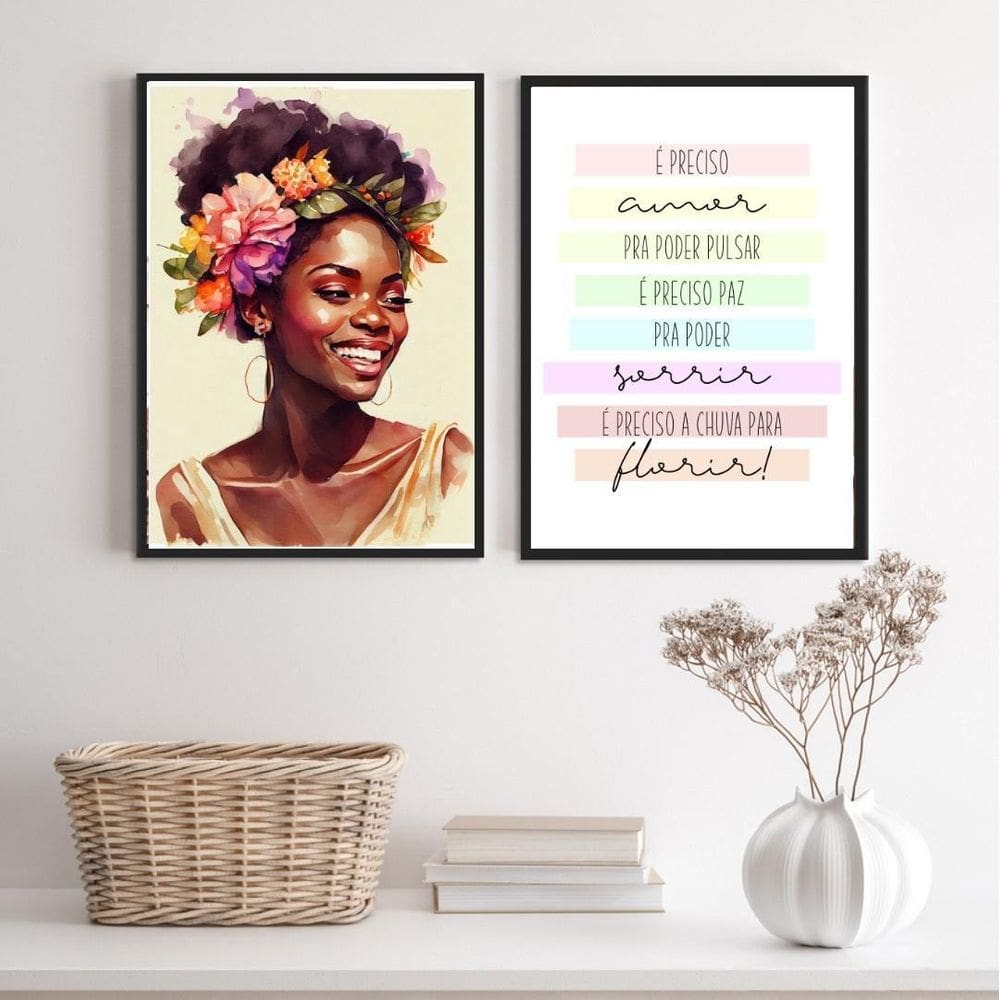 Kit 2 Quadros É Preciso Amor - Mulher Negra 45X34Cm