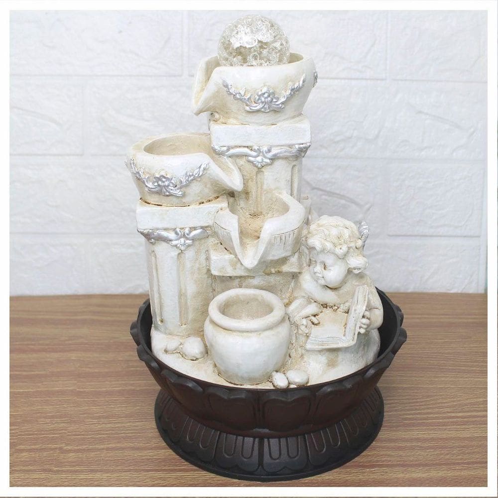 Fonte De Água Decorativa Cascata Anjo 3 Quedas Luz De Led Bivolt