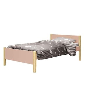 Cama Solteiro Simba Rosa Fosco Com Pés Madeira Natural - Reller Móveis Rosa Fosco
