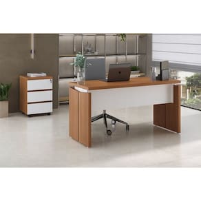 Kit 2 Peças com Mesa Operacional 1450 em Tamburato para Escritório e Gaveteiro com 3 Gavetas Freijó/Branco