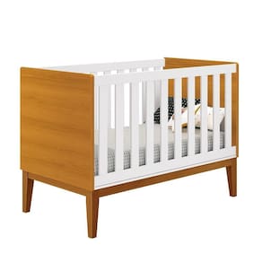 Berço Mini Cama Classic Branco/savana Com Pés Amadeirado - Reller Móveis Branco/savana