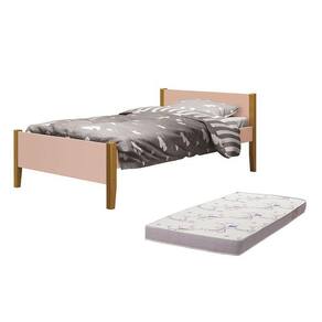Cama Solteiro Simba Rosa Fosco Pés Amadeirado Com Colchão D20 - Reller Móveis Rosa Fosco
