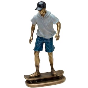 Escultura Decorativa Skatista Skate Estatueta Em Resina 27cm