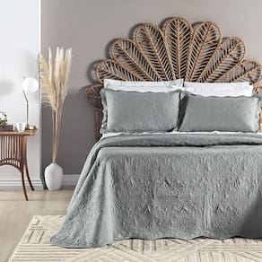 Colcha Cama Casal 3 Peça 200 Fios Matelada Angel Cinza Lunar