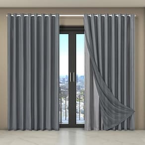 Cortina Dual Forro Voil Liso 5,60M X 2,70M Porta Luxo Cinza