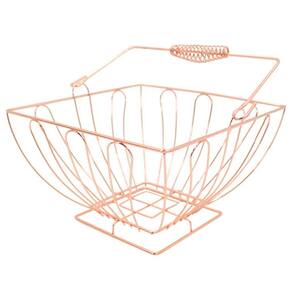 Cesto Multiuso Porta Frutas Aço Inox Rosé Quadrado Fruteira Com Alça 23cm
