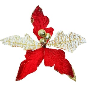 Kit 16 Flor Artificial Decoração Brilho Vermelho Gliter 15cm