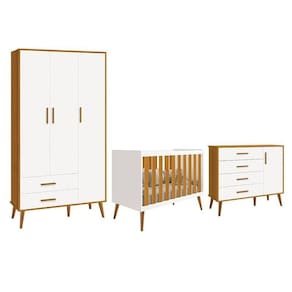 Dormitório Infantil Isis Guarda Roupa 3 Portas, Cômoda 1 Porta E Berço Branco/savana - Reller Móveis Branco/savana